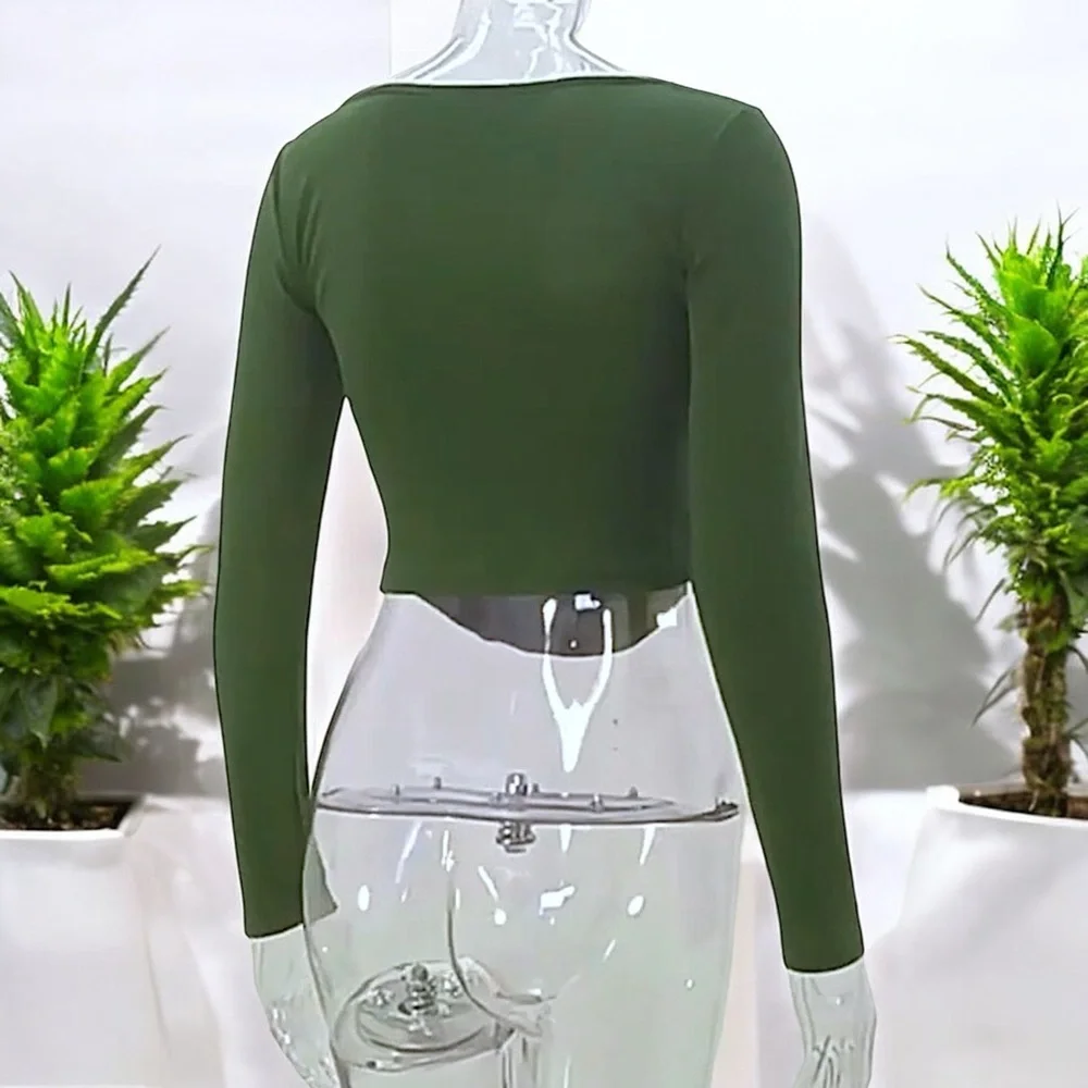 New Forever 21 Cypress Green Wide Neck Cropped Top - Picture 7 of 16